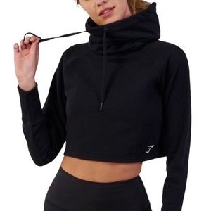 Gymshark black funnel neck crop sweatshirt XS